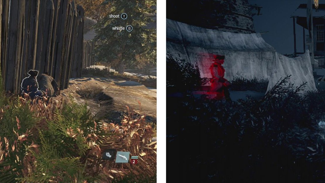 Enter the restricted area from the north (left). Note the location of the barrel and Captain (right).