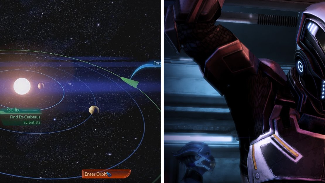The planet Gellix (left) is where the mission takes place. The Cerberus suit (right) is a great purchase for snipers.