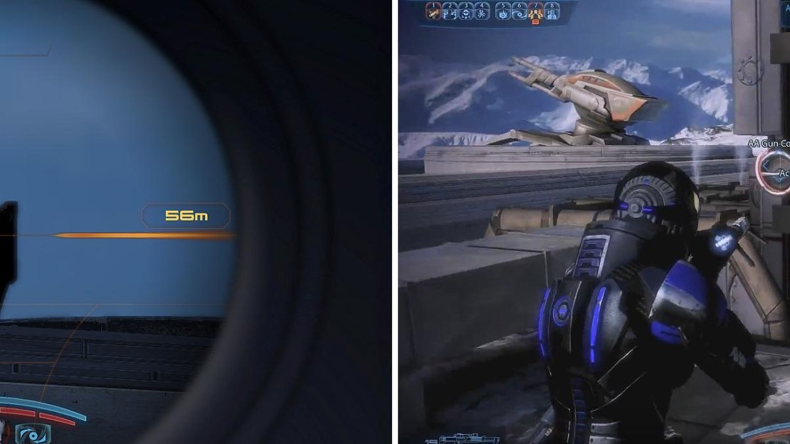 This is the perfect sniping point to take out the turret gunner (left). Activate the controls (right) by climbing the ladders nearby.
