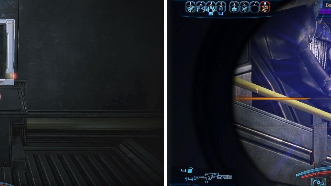 There’s a small puzzle with the crane (left) to complete. Later, focus on the shield generators before removing the Reaper forces (right).
