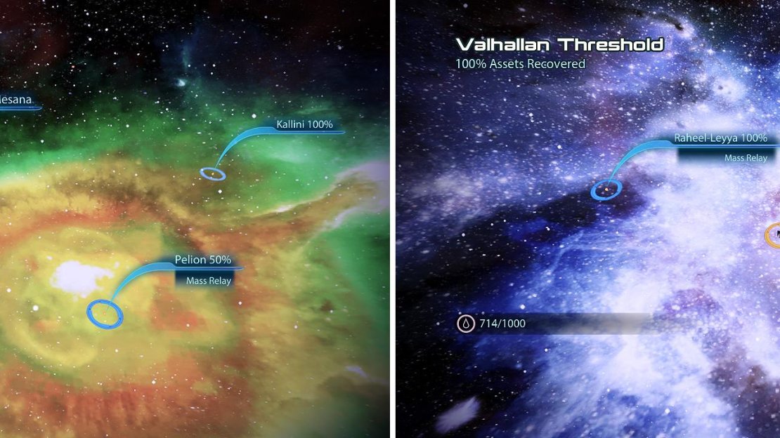 This massive galaxy holds a few items of interest as well as an enormous amount of fuel (left). You will use up a fair amount of fuel exploring this galaxy so be sure to scan for fuel wrecks (right).