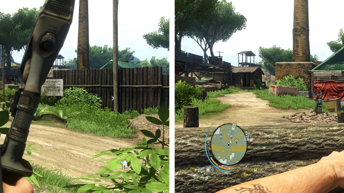 When you get to the logging camp, you will want to try and eliminate some enemies by stealth. One of the fences nearby is also a great hiding spot.