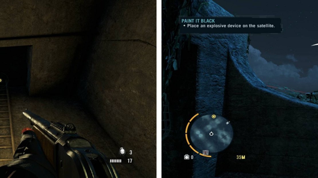 Inside the bunker, this is the ladder that you can to reach the satellite dish you need to destroy.