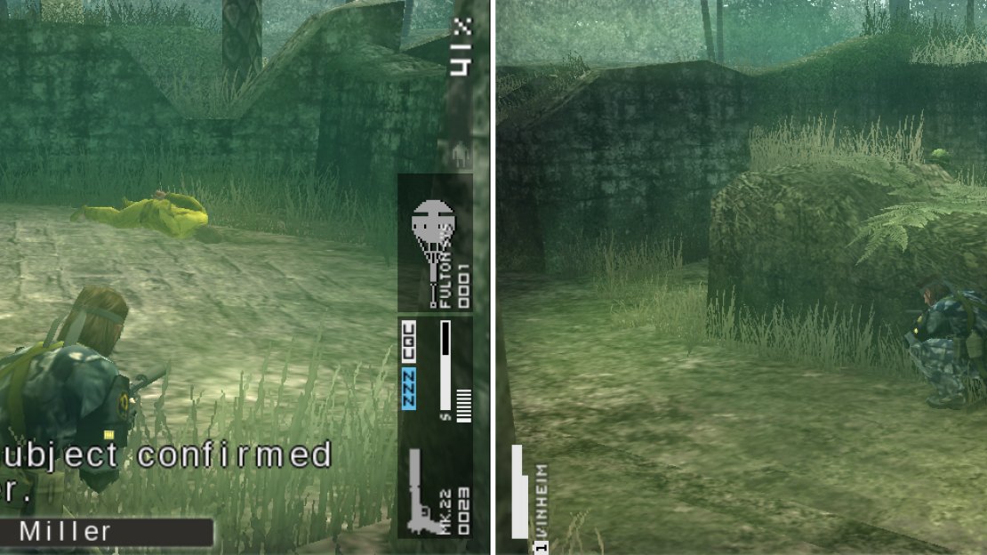 The location of the POW, just waiting for you in the corner (left picture). Stand behind this little wall to CQC the soldiers one by one.