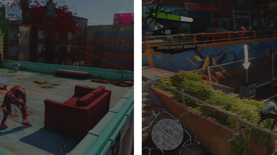 Use the Crowbar (left) and the High Fidelity (right) weapons to practice your melee and ranged attacks.