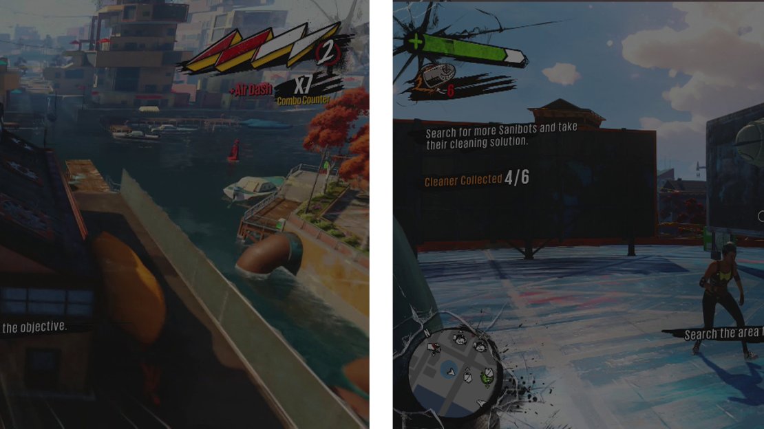 The third Sanibot is near the top of a building at the docks (left). The fifth is on the back of a Mooil billboard (right).
