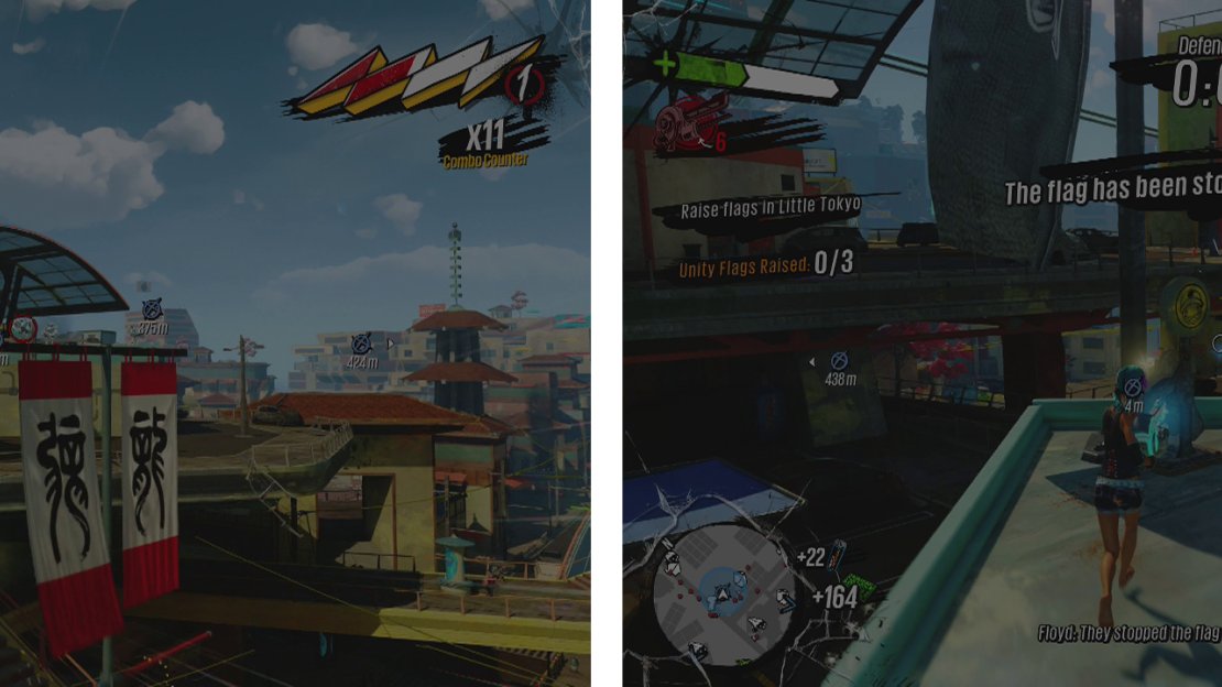 Hit the lever at the base of the flag (left) and defend it against enemies for 30 seconds (right).