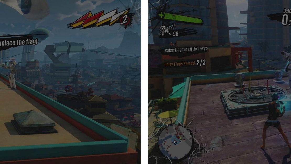You’ll find the final two flags on rooftops in the Central (left) and Southeast areas (right).