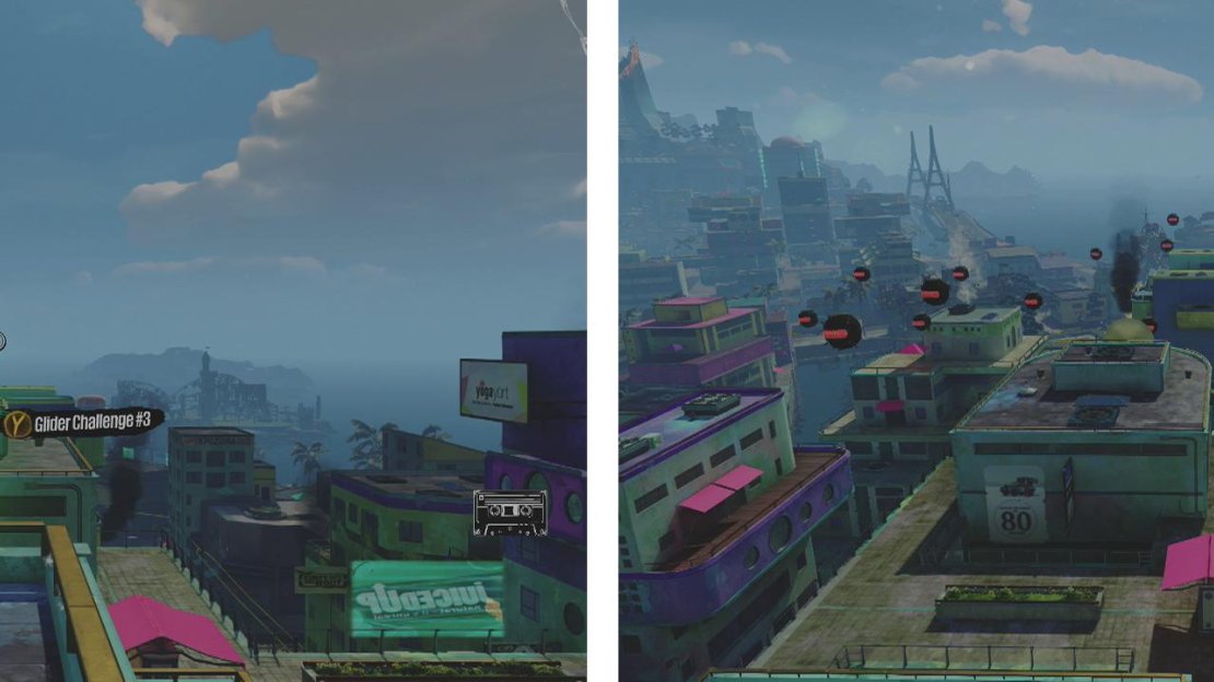 Start the mission here (left). Cut laps around the mission area whilst shooting down as many mines as you can (right).