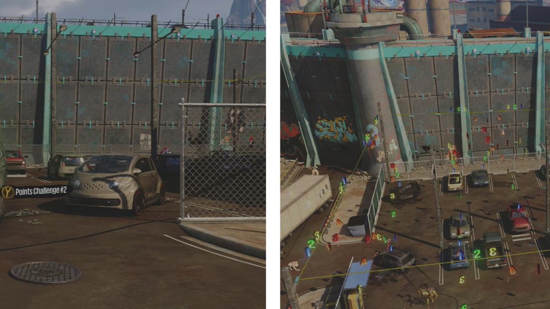 Start the challenge here (left). We’ll need to grind, pole swing and bounce to collect every number (right).