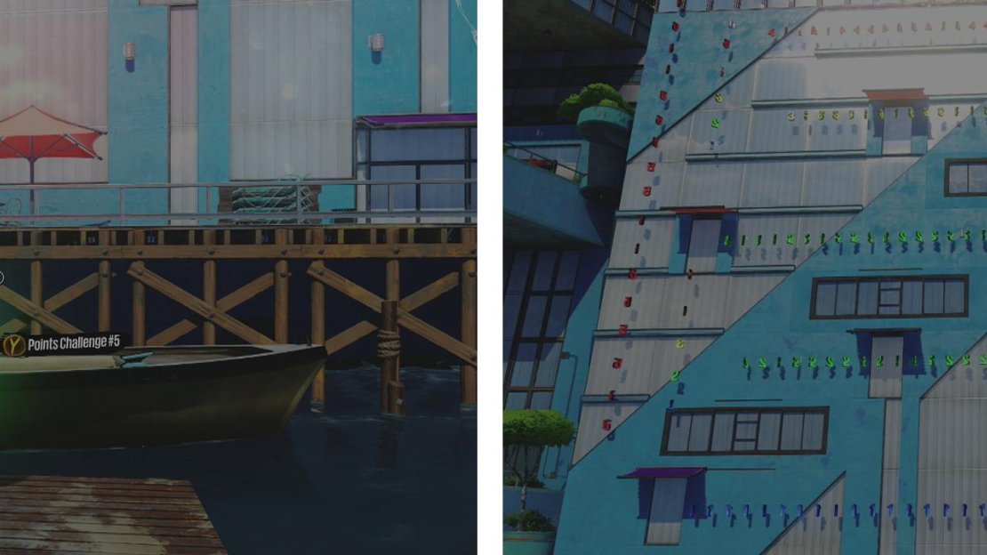 Start the challenge here (left). As you can see, this challenge is all about the wallrunning (right).
