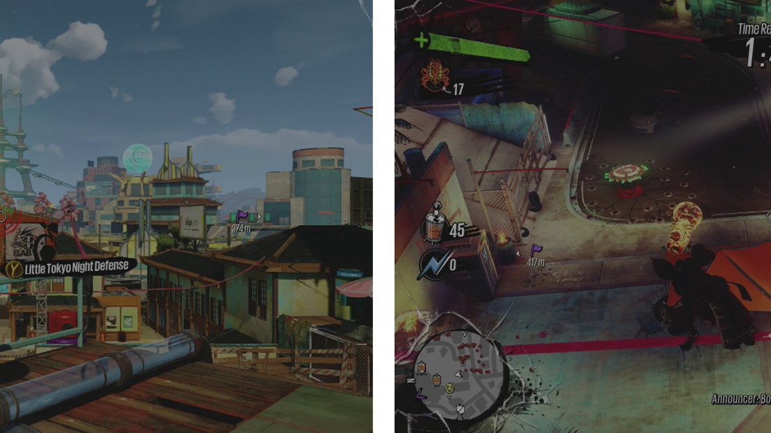 You can begin the challenge at the Valve (left). Plant traps and defend the carpark for as long as possible (right).