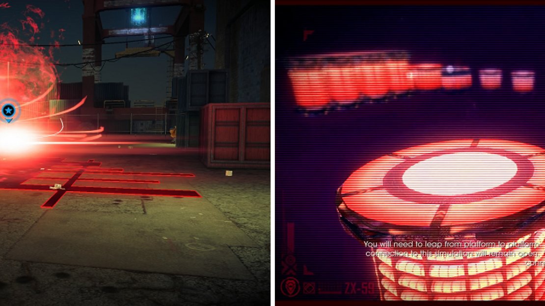 These rifts will bring you to one of three different activities, with this one being a platforming one. The closer you land to the middle of the platform, the more points you get.
