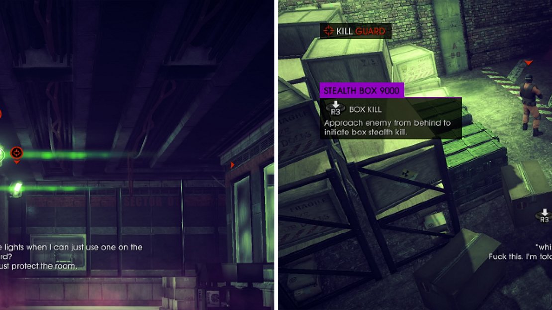 This mission plays out like a mixture of Splinter Cell and Metal Gear Solid. Oh, the references!