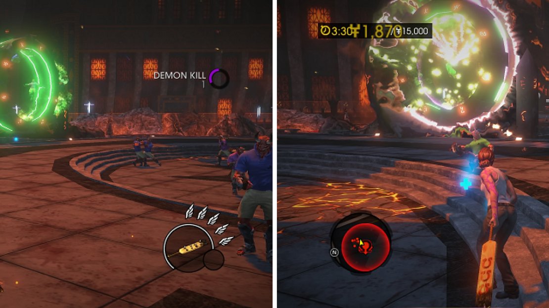 Make sure you’re facing the portals before you smack the Bro Demons towards them.