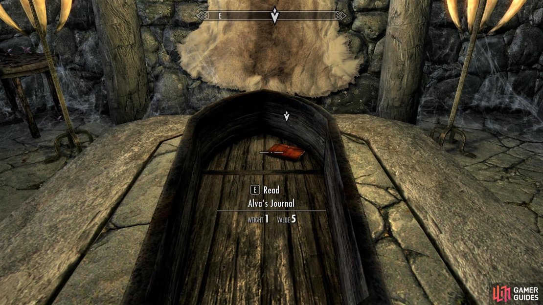 Alva’s journal can be found in her coffin in the basement.