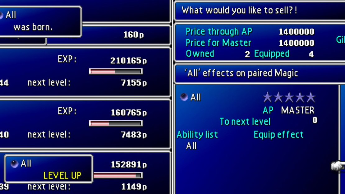 If you spend some time grinding near Mideel until you master a piece of All Materia (left) your money problems will be a thing of the past (right).