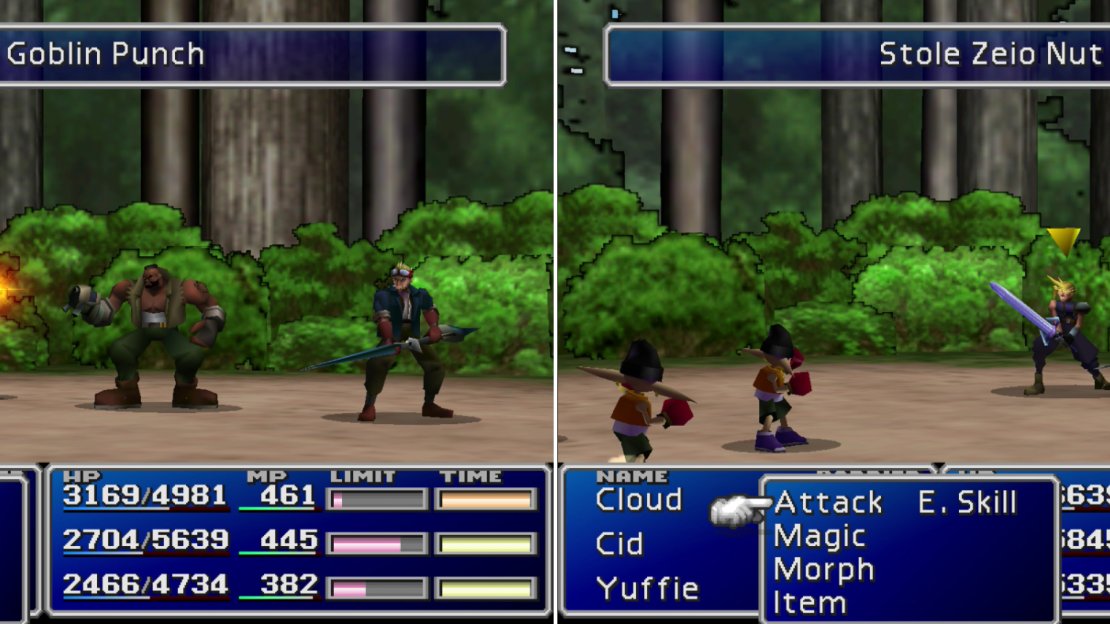 On Goblin Island you can learn the “Goblin Punch” Enemy Skill (left) and steal the valuable Zeio Nut (right).