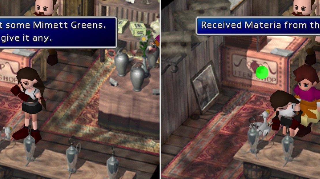 Give the greedy Chocobo some Mimett Greens and scratch behind its ear (left). For pleasing the Chocobo it’ll reward you with Contain Materia (right).