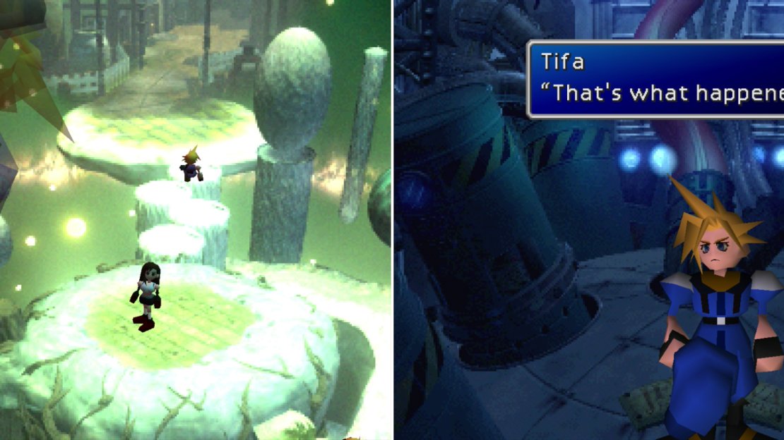 Tifa will have to help Cloud reassemble the broken fragments of his consciousness in the Lifestream (left). After picking through Cloud’s repressed memories, the truth will finally be revealed (right).