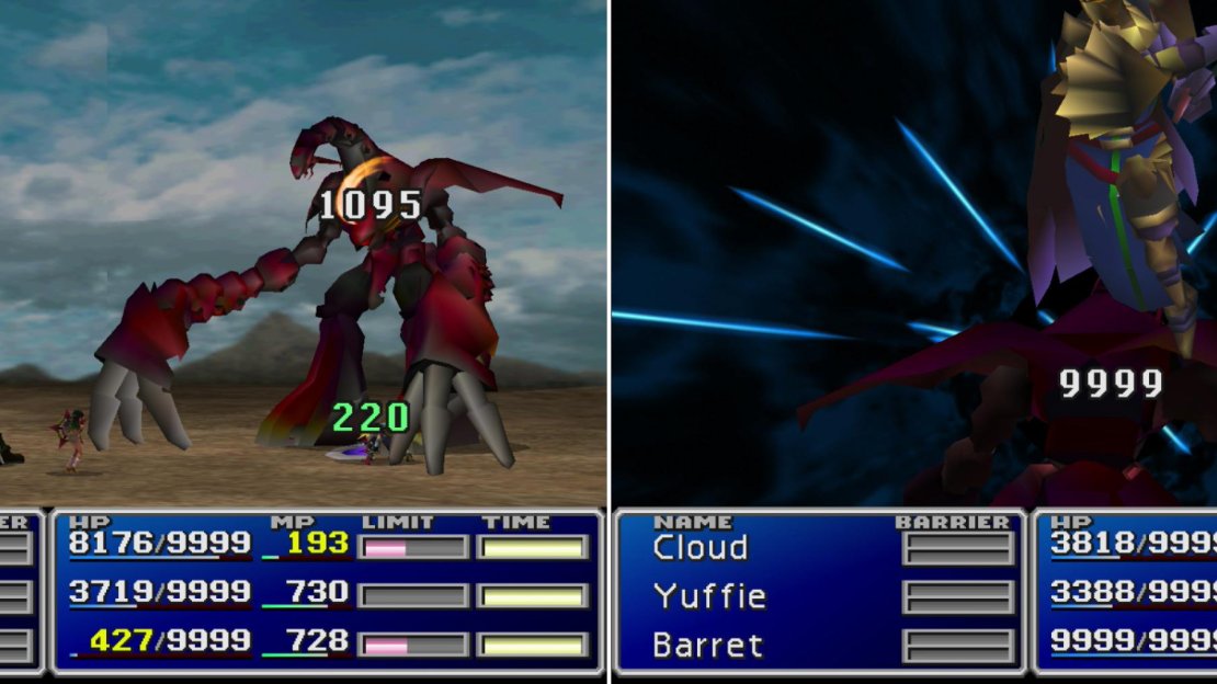 Ruby Weapon is highly resistant to physical attacks (left) so the Command Materia Strategy won’t work here. Knights of the Round - perhaps boosted with MP Turbo - will deal massive damage, however (right).