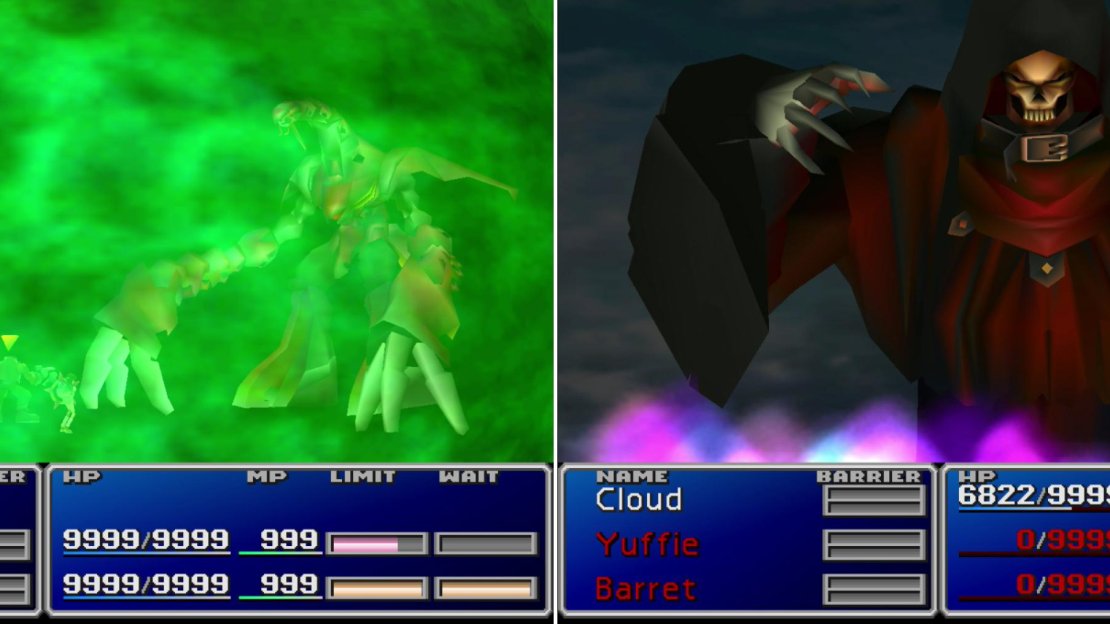 Ruby Weapon will counter summon spells with “Ultima” (left), but can be paralyzed by summoning Hades (right).