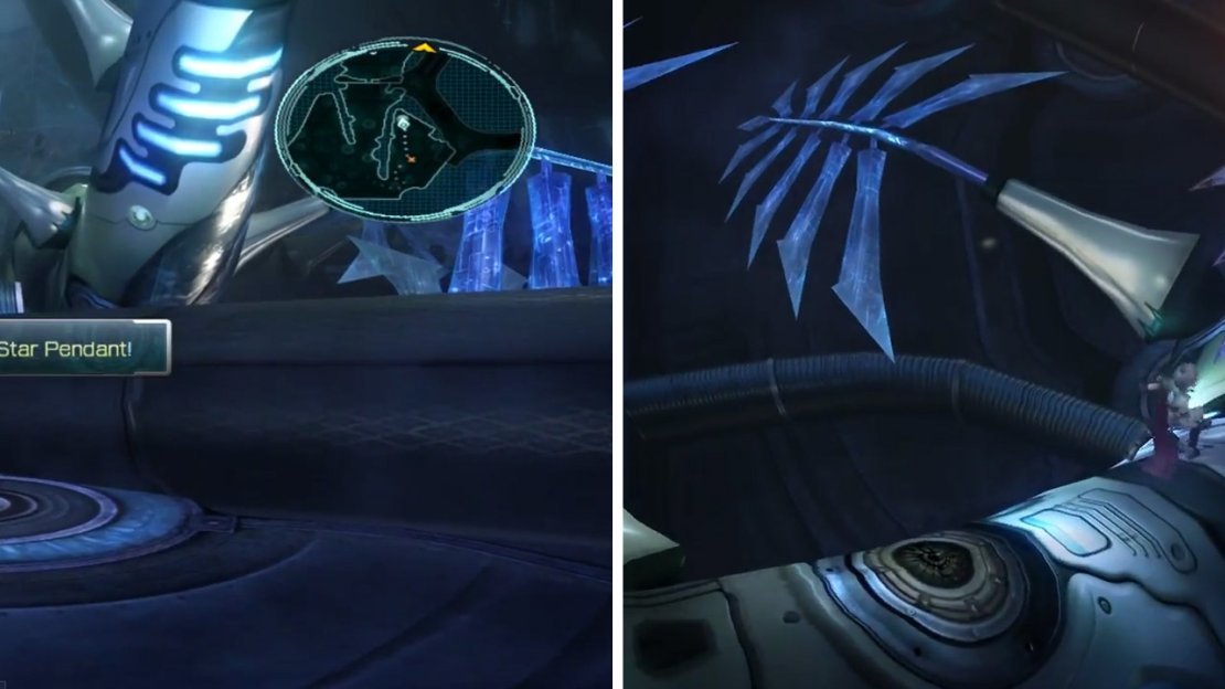 Star Pendant (left). Use the plant to jump up to the next area (right).