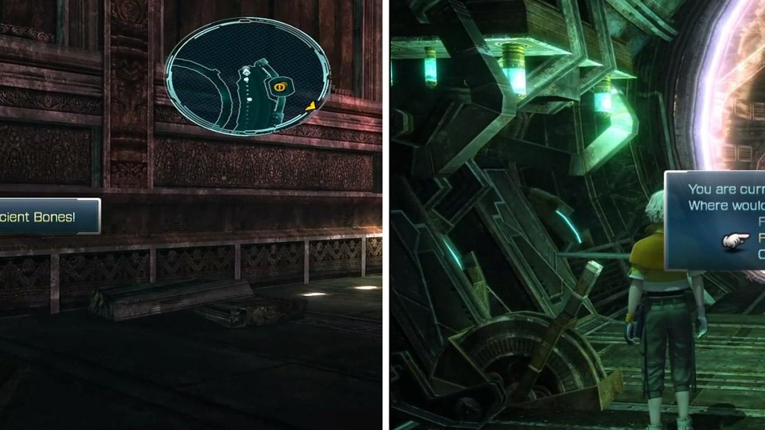 Ancient Bones x9 location (left) and the Elevator (right).