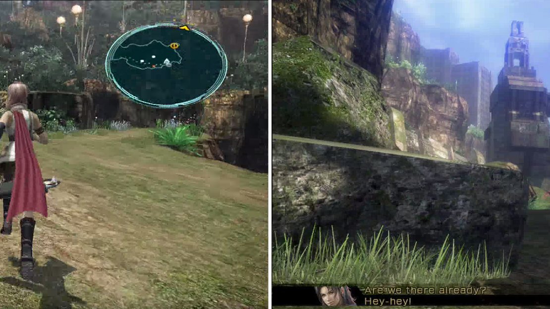 Go to this location for the scene between Hope and Vanille (left) and finally, in the Paddraean Archaeopolis you will witness another scene (right).