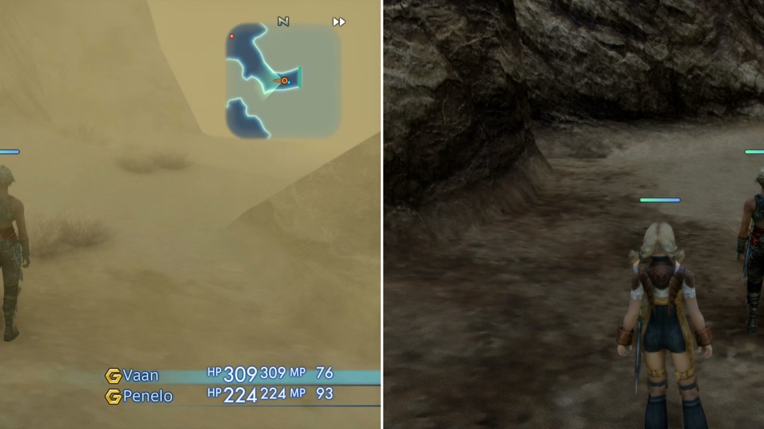 There are two distinct weather conditions in the Westersand - sandstorms (left) and clear (right). Zone in and out of the Westersand until the weather suits your need.