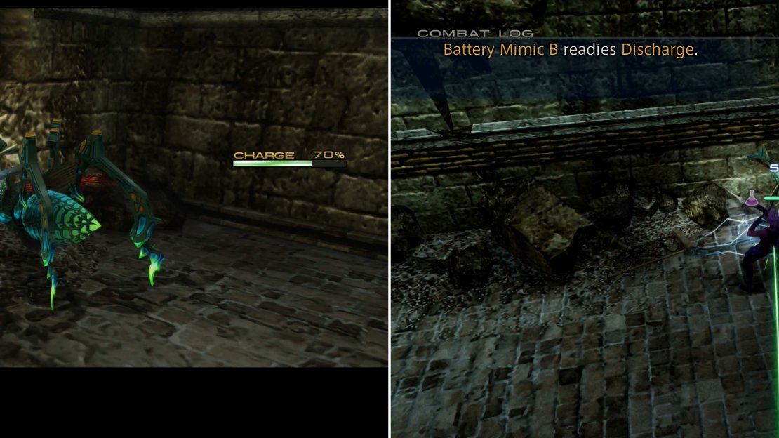 As soon as you exit the safety of The Lightworks you’ll find an electrical parasite (left). Teach the mechanical bug critter a lesson and in the process you’ll reclaim some of your stolen charge (right).
