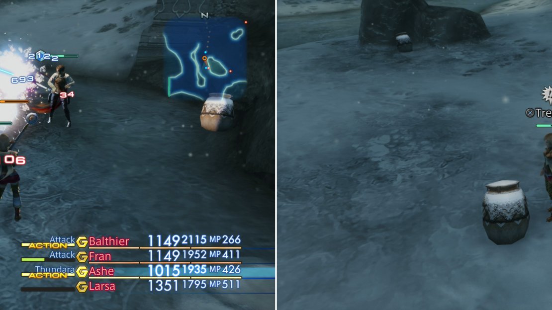 Dispatch the Ice Elemental using Lightning magicks (left) so you can get around to looting treasures like these Long Bolts (right) in peace.