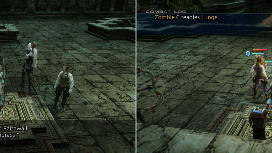 As the inscription states, make sure you have the Dawn Shard equipped (left) or you’ll have to fend off some Zombies (right).