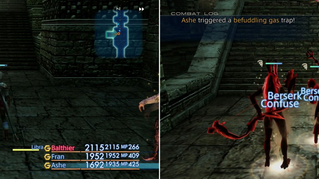 North of where the Darkmare initially spawns you can find an illusory wall (left). Be wary of the traps beyond, as they can easily wipe out an entire party with one misstep (right).