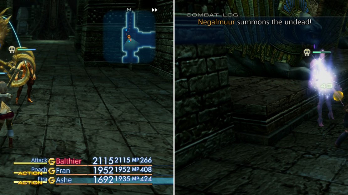 Negalmuur is easy enough to defeat via conventional methods (left), but if you keep him alive, he’ll summon an infinite swarm of baddies for you to dispatch (right).