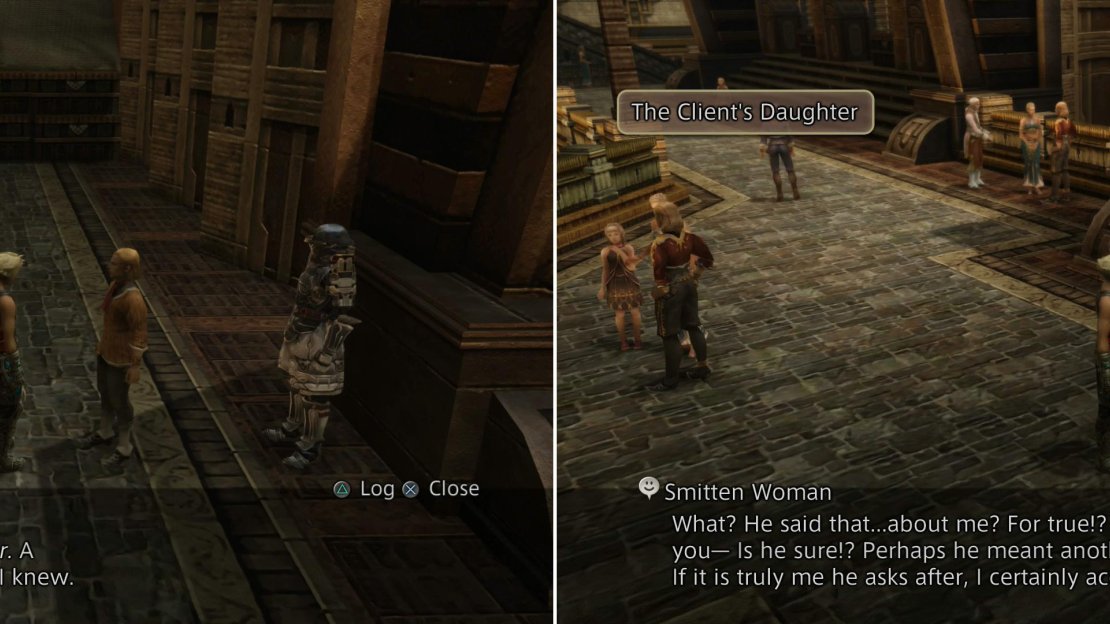 A Smitten Man dares to wonder at a possible romance with his “client’s daughter” (left), and fortunately for him, the Smitten Woman shares his interest (right).
