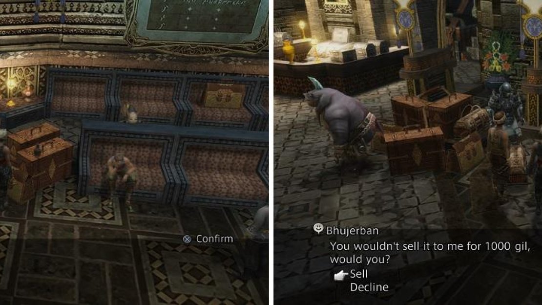 Each screen in Bhujerban has a bottle of the Madhu (left), as well as someone you can sell it to (right).