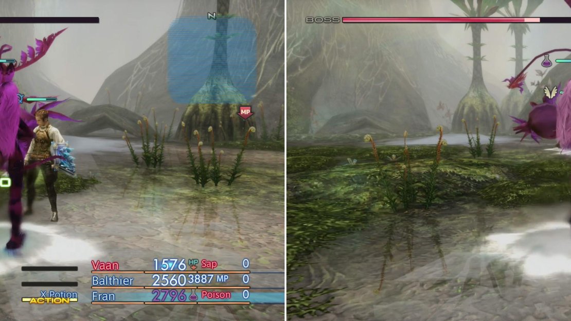 Since your MP will quickly drain, you’ll have to substitute items for healing (left). After Silence, just keep up the pressure and Rafflesia should fall quickly enough (right).