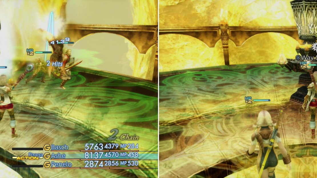 You’ll find the Necrophobe deeper in the Great Crystal (left), your goal is to find each area’s Way Stone and use it to advance (right).