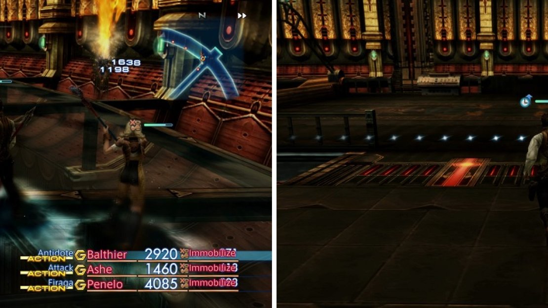 The enemies on the inner ring will endlessly respawn (left), so it’s easiest to just head straight to the next area (right).