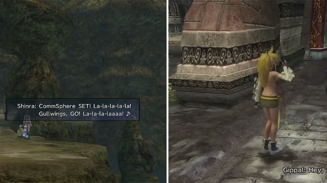Let Shinra put down the CommSphere (left) and then head towards the red marker. Return to Djose to speak with Gippal (right) afterwards.
