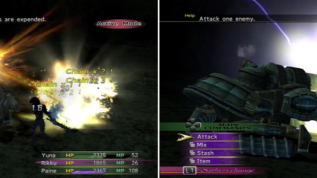 The Gatling Gun (left) isn’t too strong with Protect on the party. Sorcery Ray (right) can hit hard though.