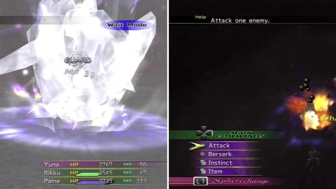 Heavenly Strike (left) does decent damage and takes away MP too. Black Sky from the Dark Knight (right) works a treat against Shiva.