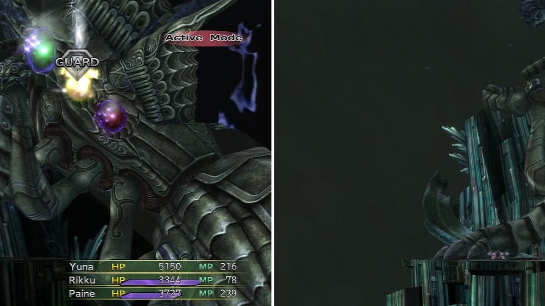 If you cast Reflect on yourself, any spells cast on you will bounce straight back (left). It can guard against them but at least you won’t be hit. As its HP is drained, the nodes lights fade one by one (right).
