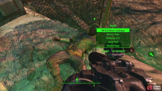 Head over to the OMC-810 Relay Tower and search Richie’s corpse to find the AM 810 Music Catalogue holotape,