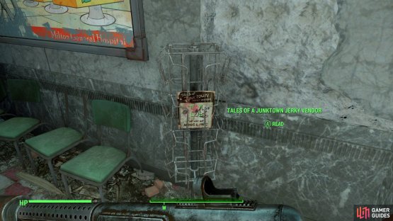 while an issue of Tales of a Junktown Jerky Vendor can be spotted in a magazine rack.