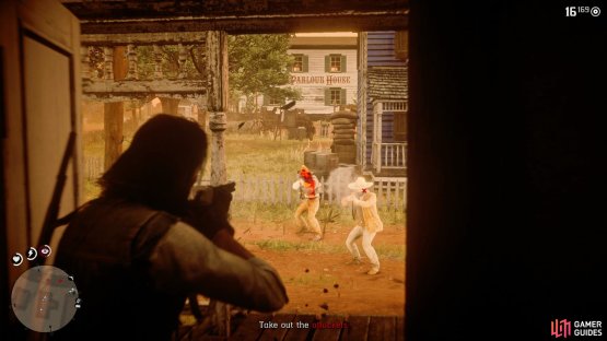 Use Dead Eye at the start of the shootout to force the men to flee
