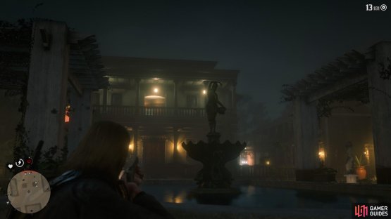 keep an eye on the balcony during the courtyard shootout.