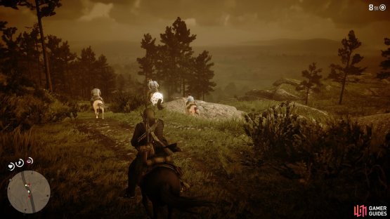 Make use of Dead Eye to kill the horse of the first pursuer