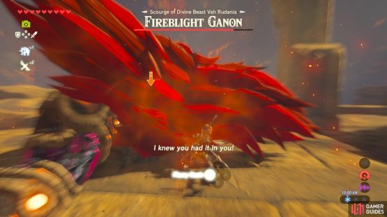 Fireblight Ganon’s broadsword attacks can be dodged to initiate Flurry Rush
